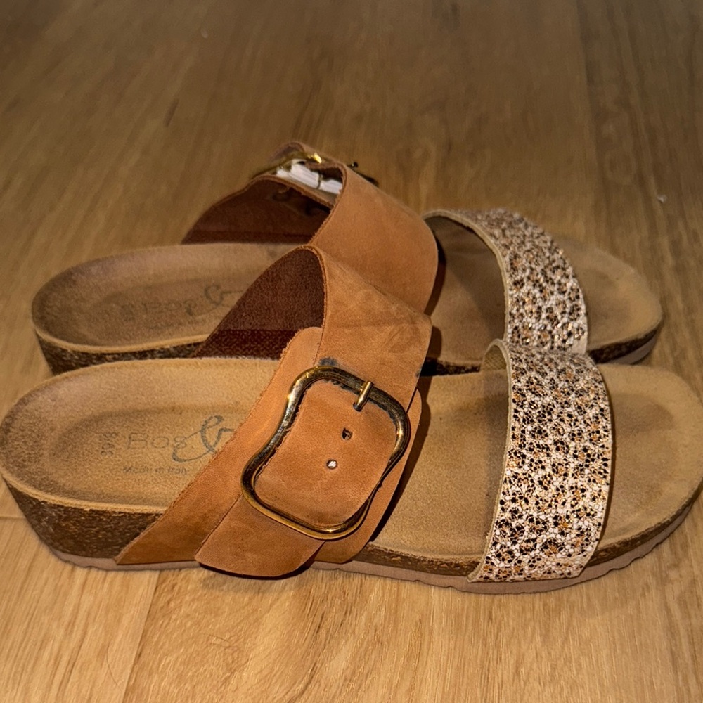 b.o.c. Brown and Tan Sandals with Cork Footbed basically new